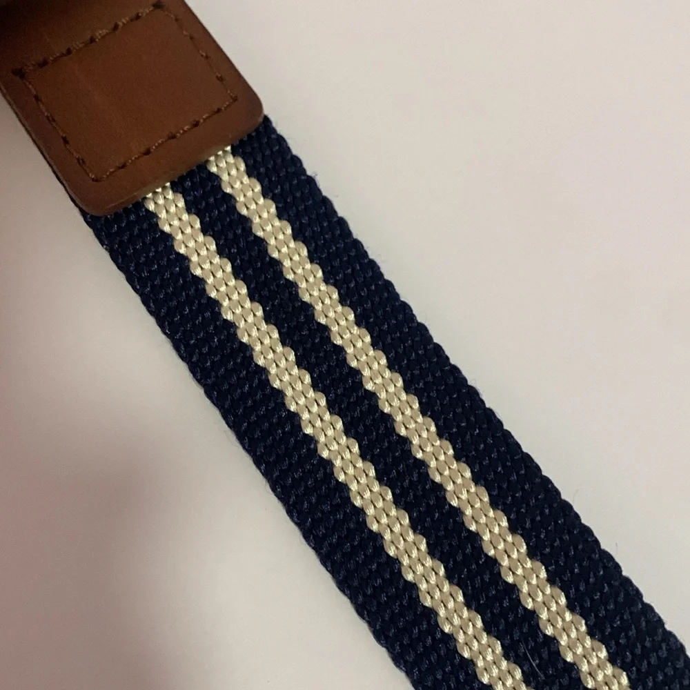 Banana Republic Brown Leather with Navy Blue and White Nylon Belt